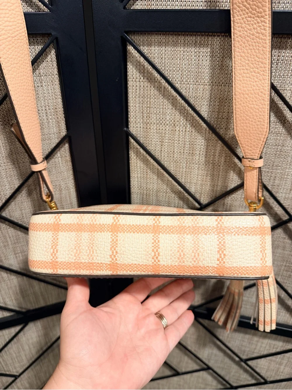 Tory Burch Pink Plaid Leather Crossbody Purse